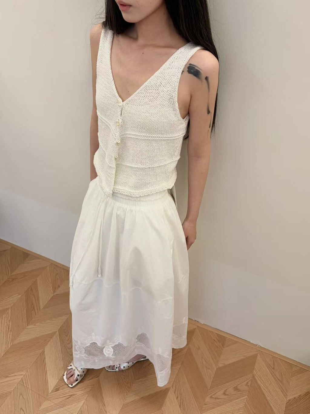 Tao's Lace-Trim White Maxi Skirt