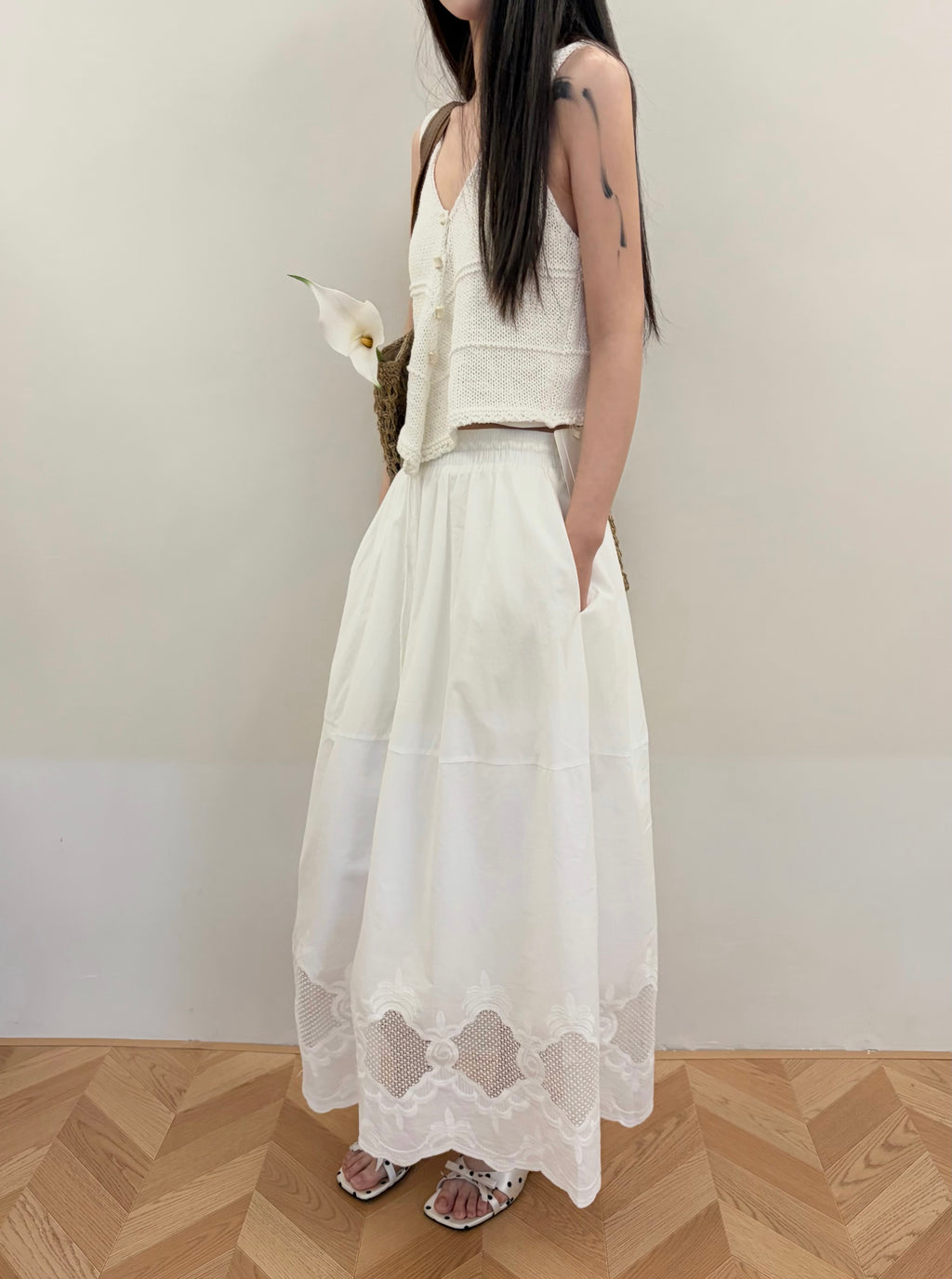 Tao's Lace-Trim White Maxi Skirt