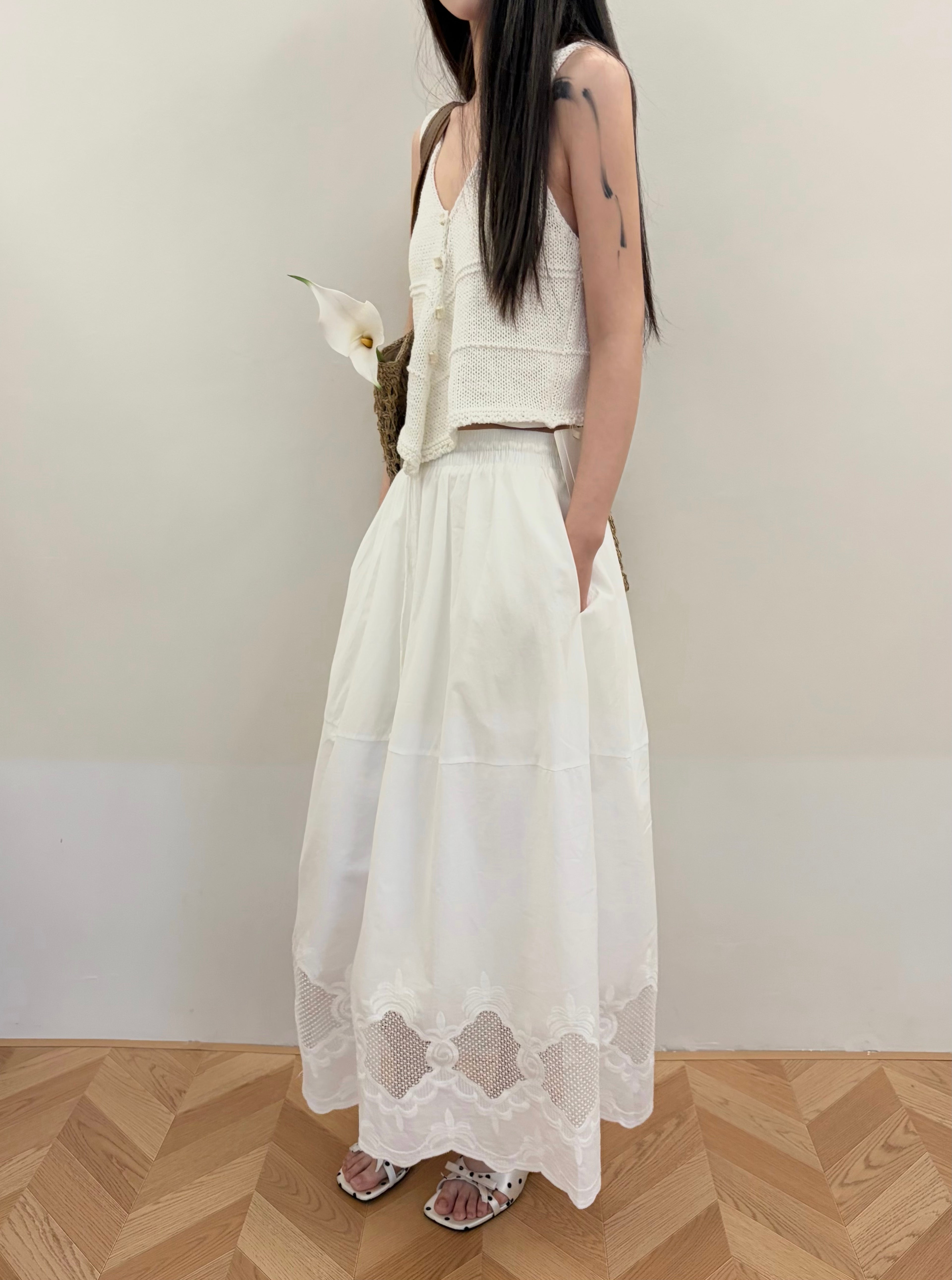 Tao's Lace-Trim White Maxi Skirt