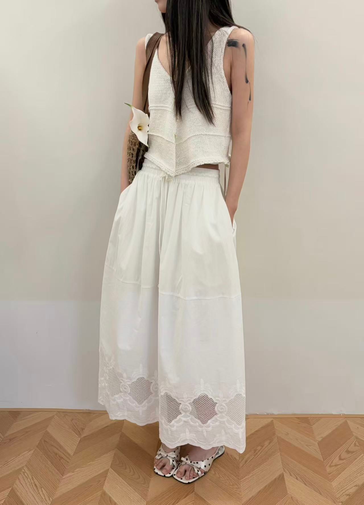 Tao's Lace-Trim White Maxi Skirt