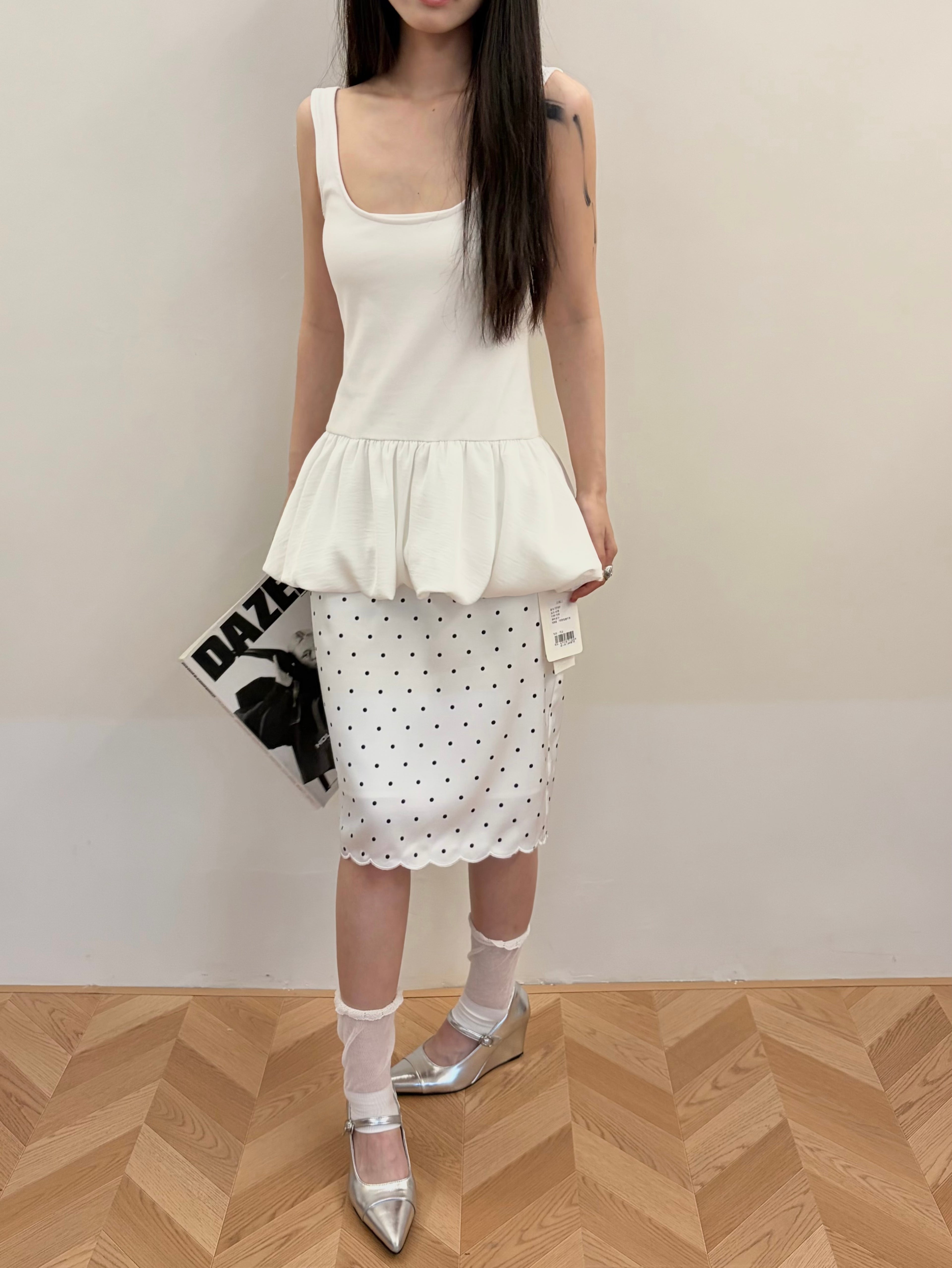 Tao‘s-Cream White Peplum Tank Top | Soft Feminine French Style
