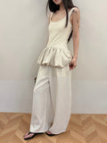 Tao‘s-Cream White Peplum Tank Top | Soft Feminine French Style